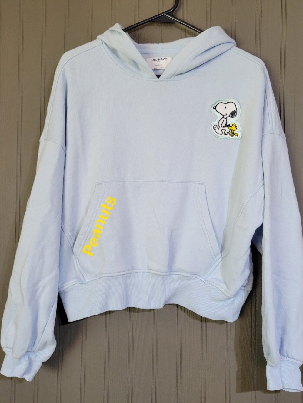 Old Navy Peanuts Snoopy Woodstock Cropped Hooded Sweatshirt Blue Women's Small